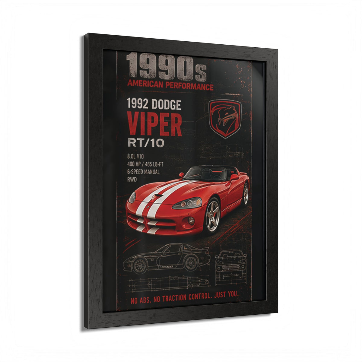 1992 Dodge Viper RT/10 Framed Poster — 1990s Muscle Car Wall Art