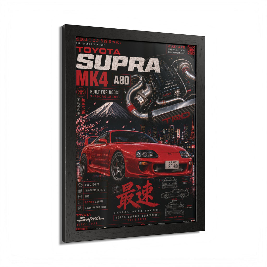 Toyota Supra MK4 Framed Poster — Red JDM Car Art Print