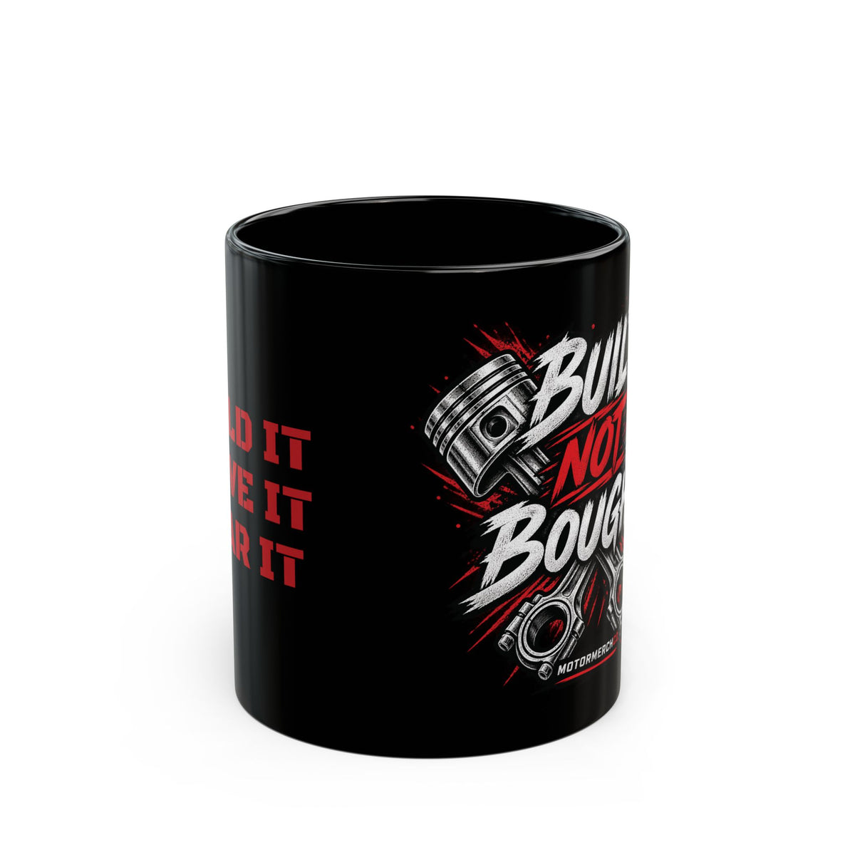 Built Not Bought Mug — Black Automotive Engine Coffee Cup (11oz/15oz)