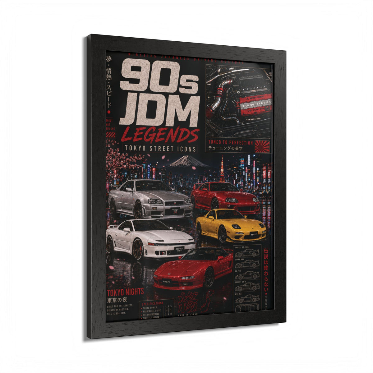 90s JDM Legends Framed Poster — Tokyo Street Icons Car Print