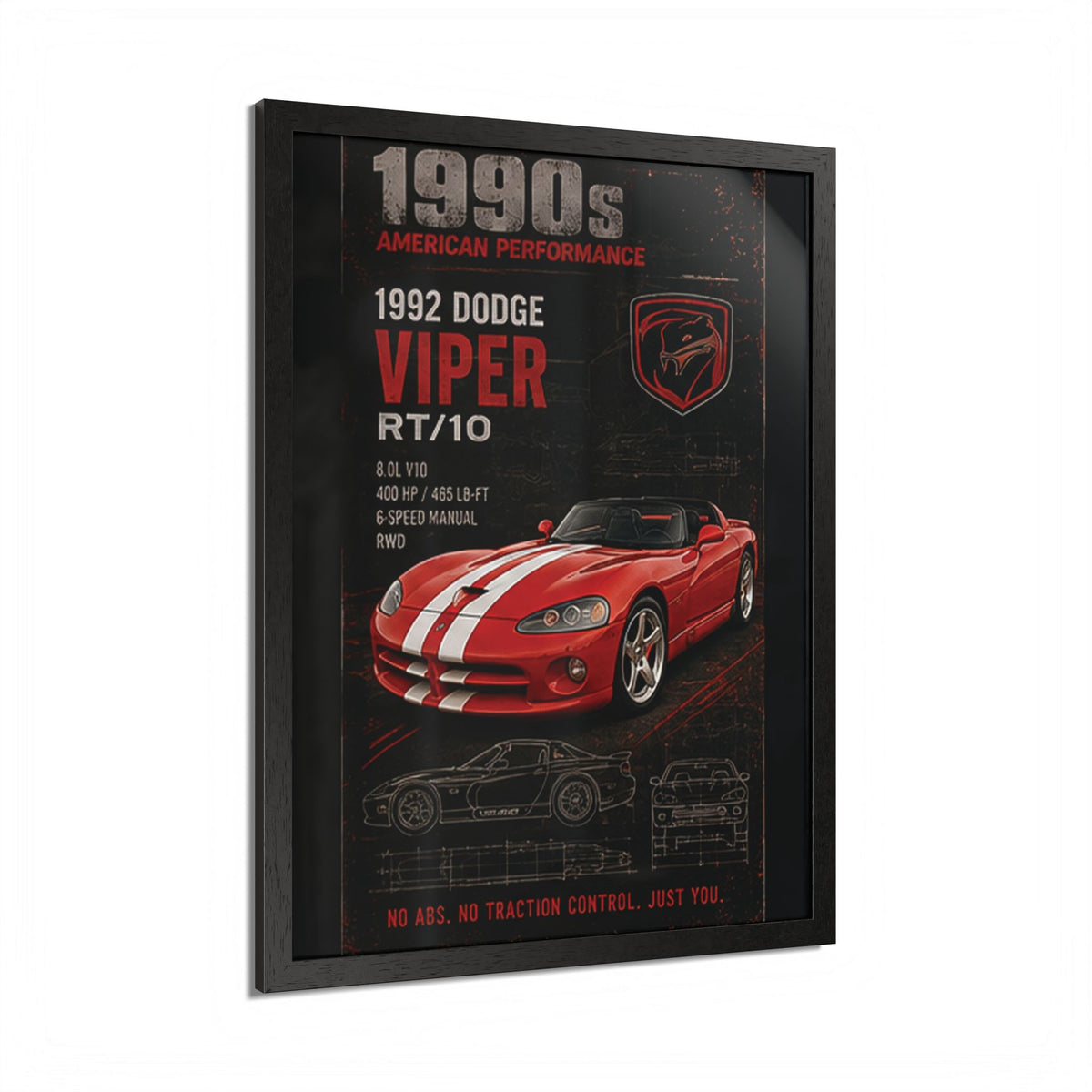 1992 Dodge Viper RT/10 Framed Poster — 1990s Muscle Car Wall Art