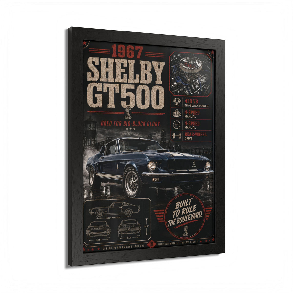 1967 Shelby GT500 Vintage Car Poster