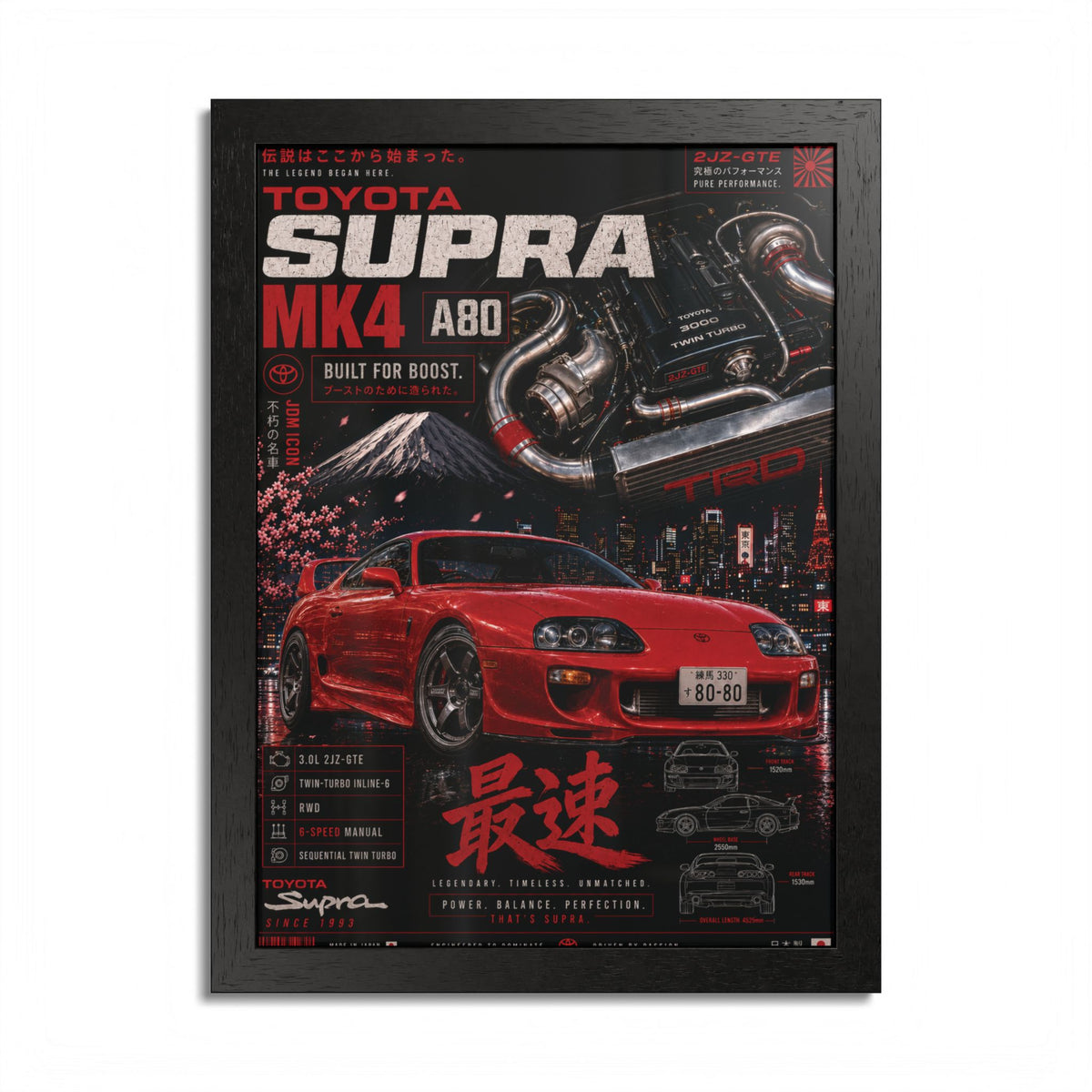 Toyota Supra MK4 Framed Poster — Red JDM Car Art Print