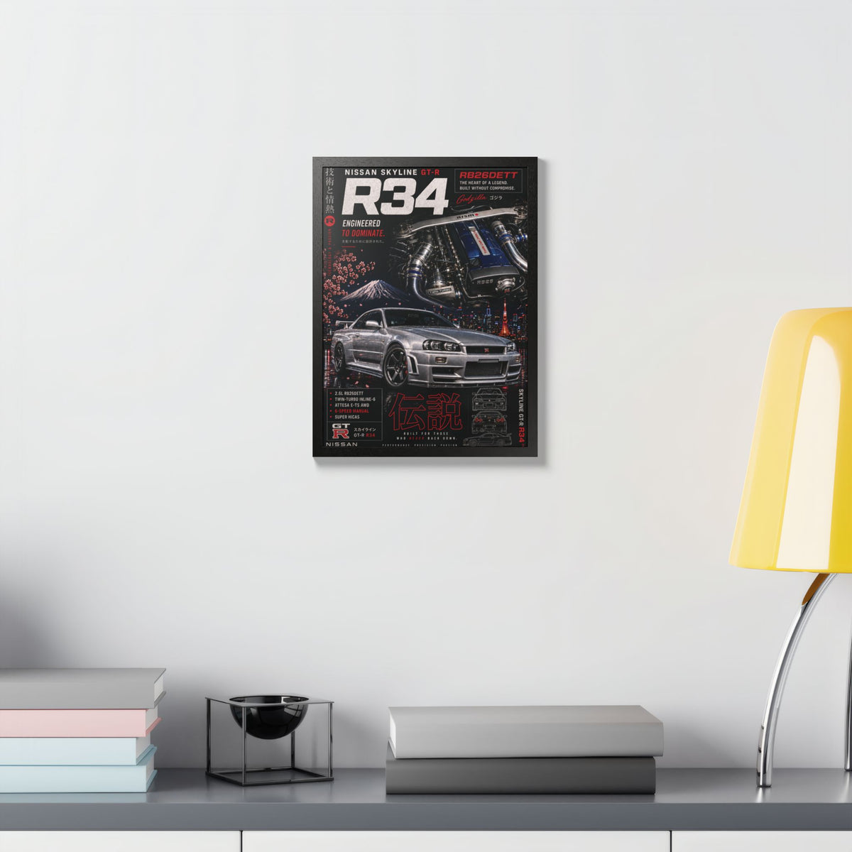 R34 Skyline GT-R Poster — Framed JDM Car Print