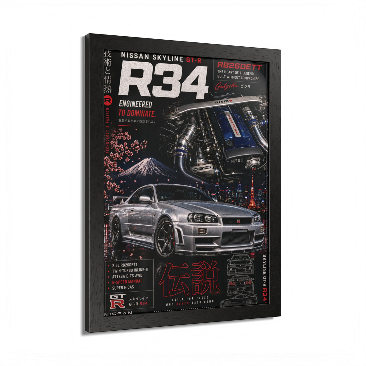 R34 Skyline GT-R Poster — Framed JDM Car Print