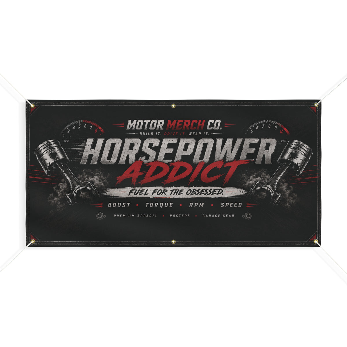 Horsepower Addict Racing Banner — Matte Motor Garage Sign