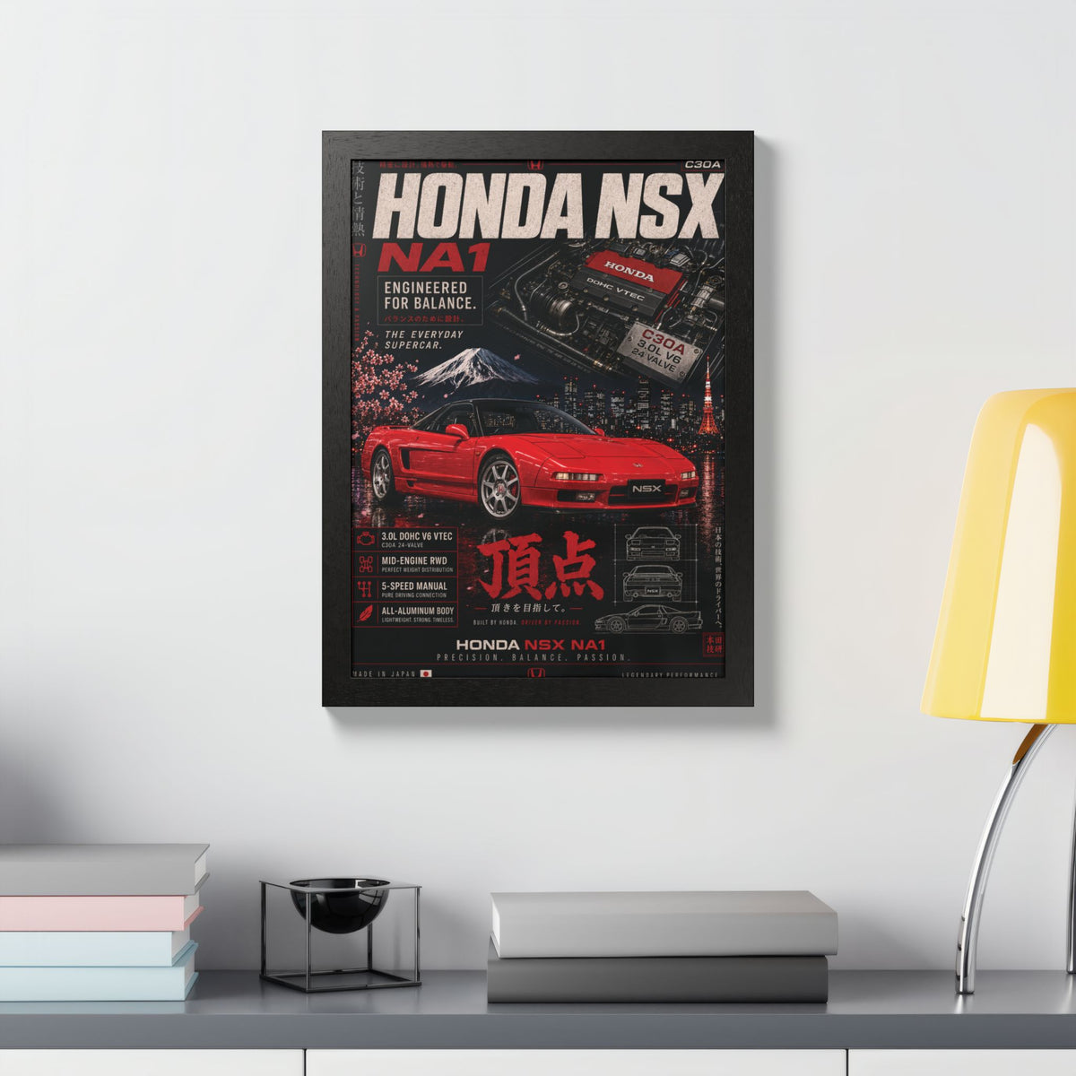 Honda NSX NA1 Framed Poster — Vintage Japanese Supercar Print