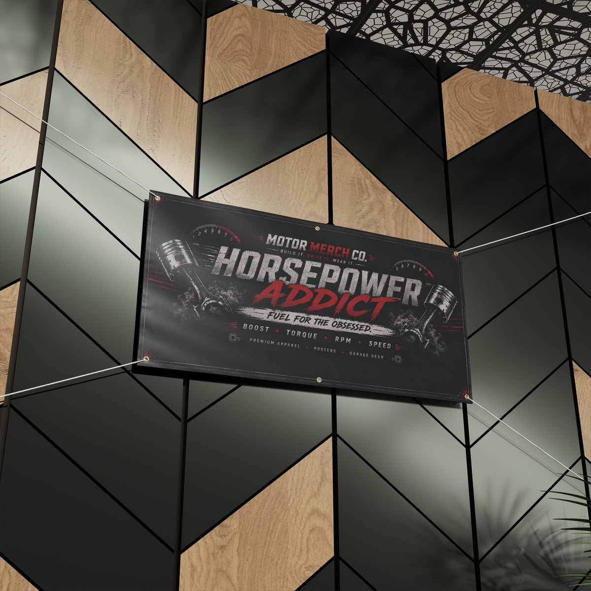 Horsepower Addict Racing Banner — Matte Motor Garage Sign