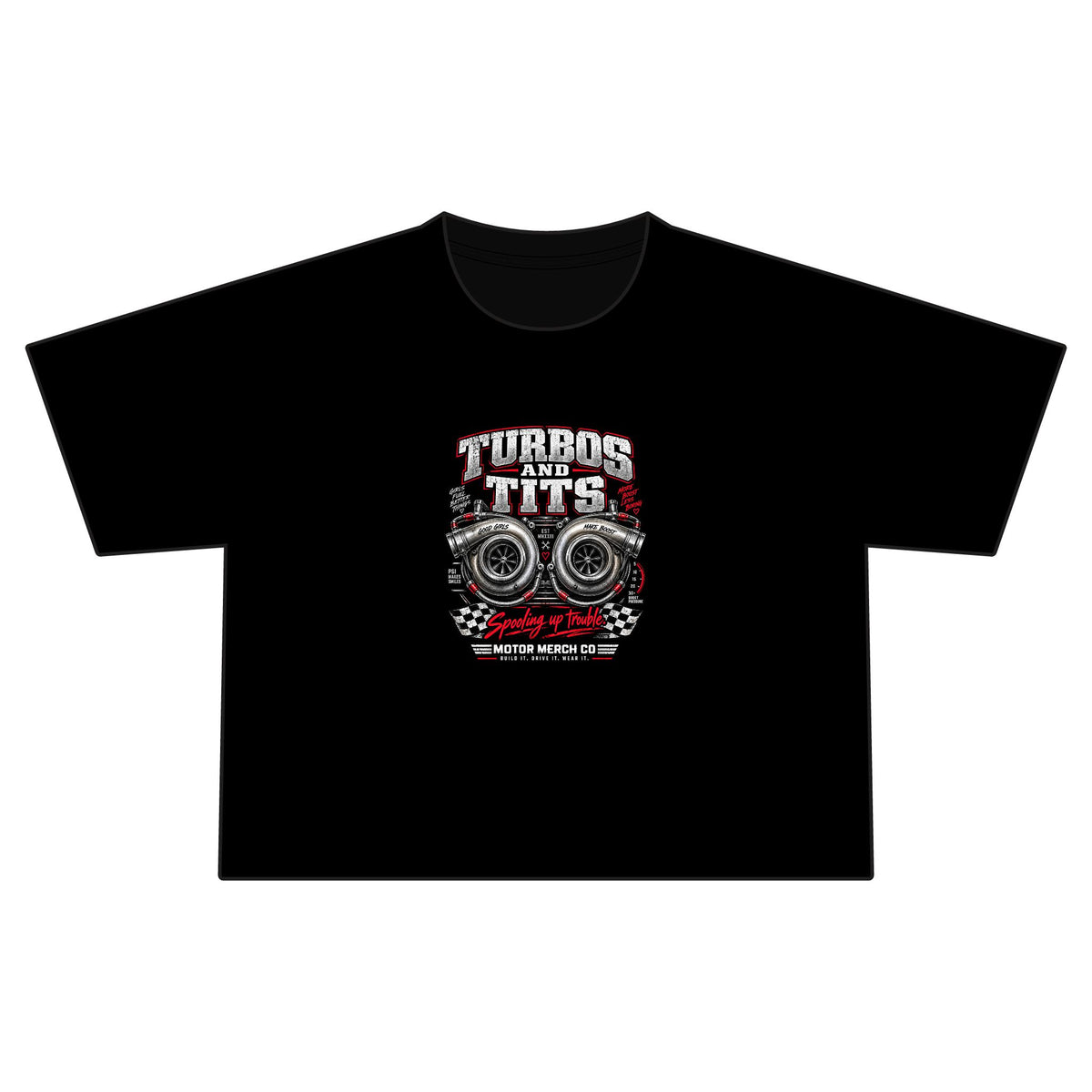Turbos & Tits Graphic Cropped Tee