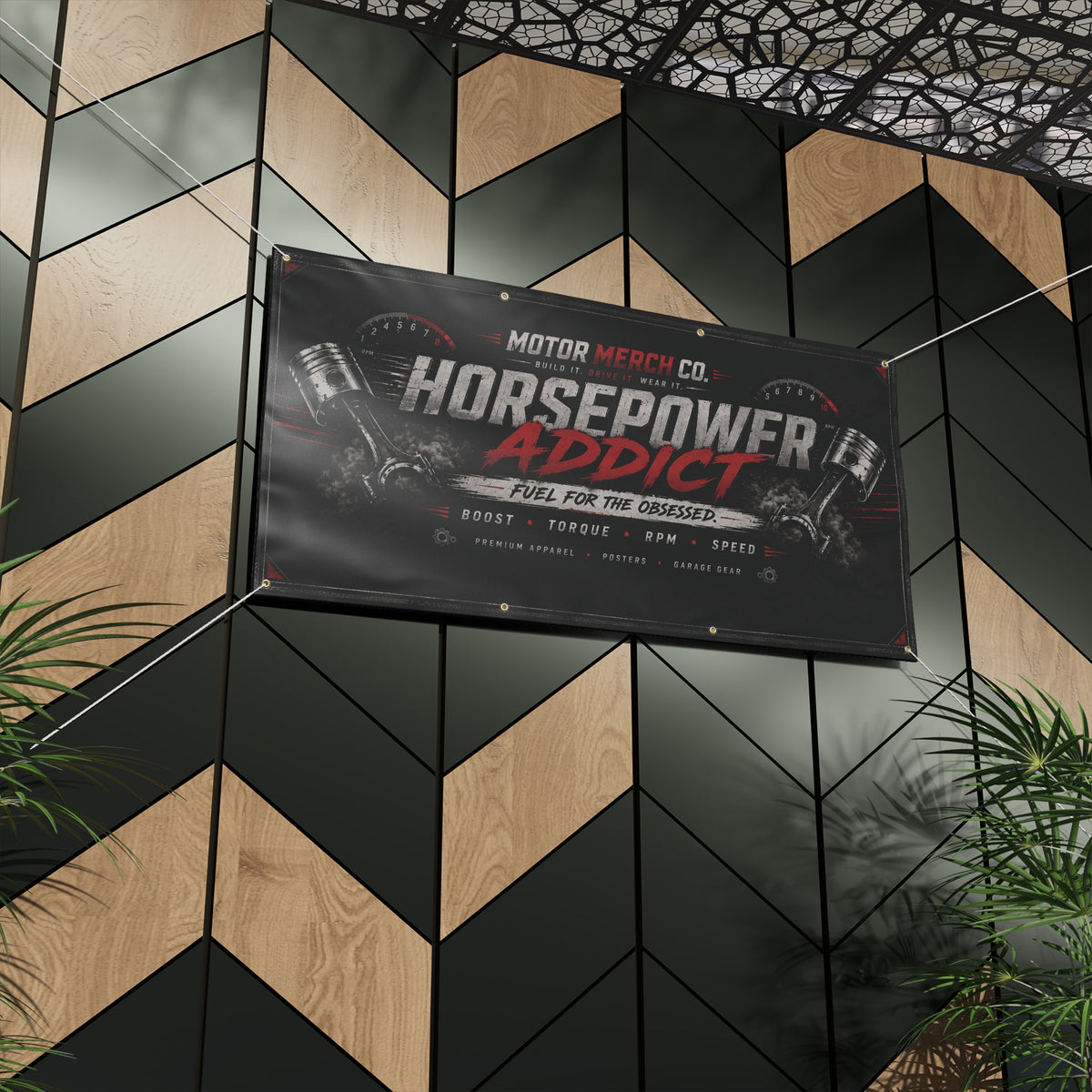 Horsepower Addict Racing Banner — Matte Motor Garage Sign
