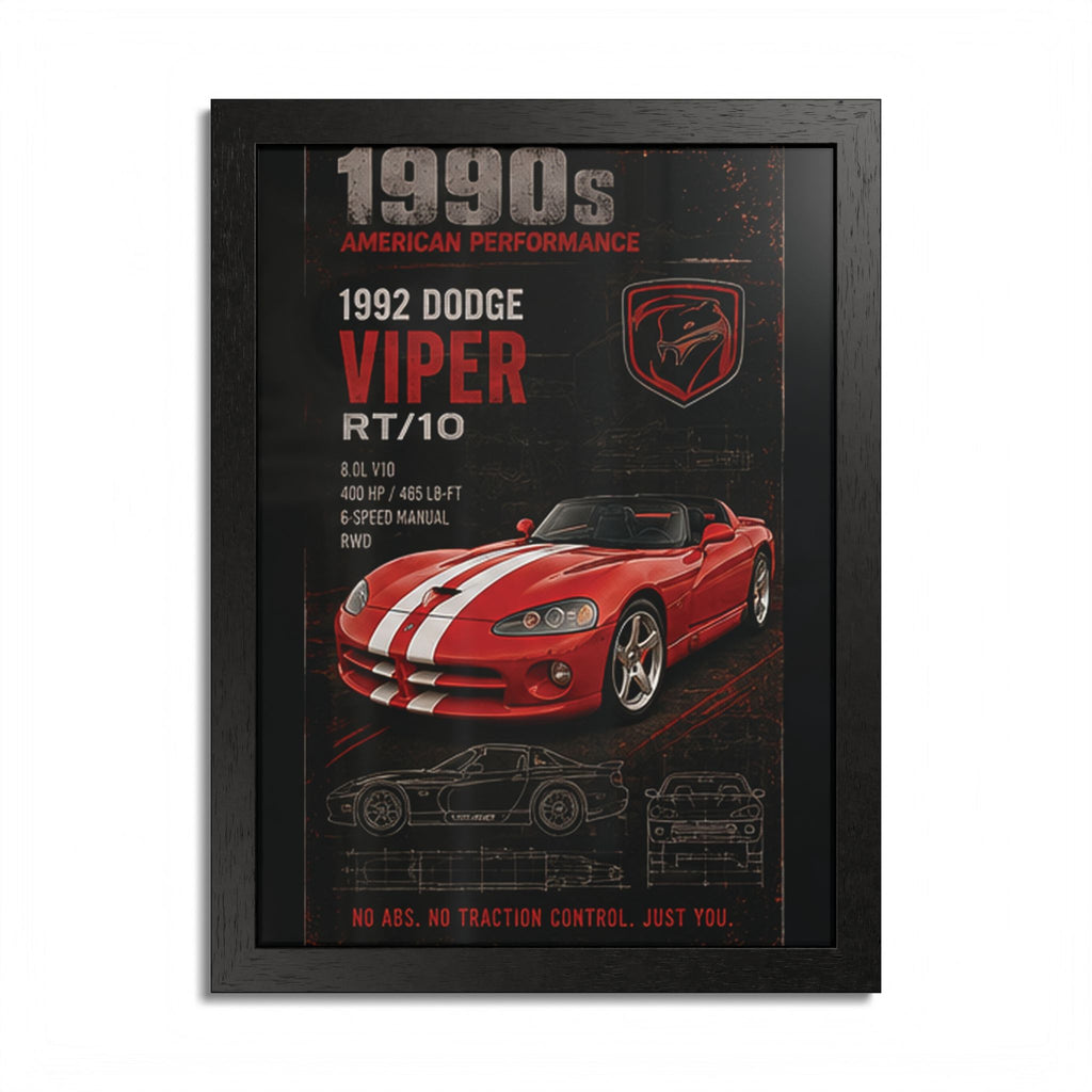 1992 Dodge Viper RT/10 Framed Poster — 1990s Muscle Car Wall Art