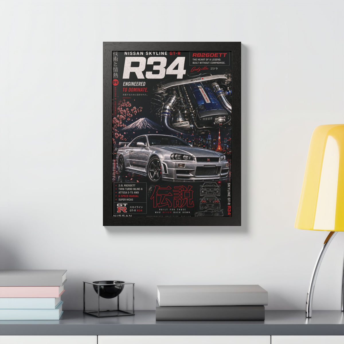 R34 Skyline GT-R Poster — Framed JDM Car Print