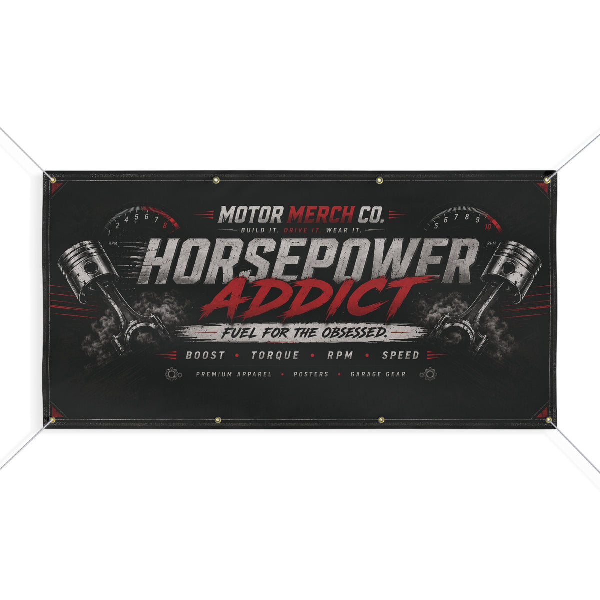 Horsepower Addict Racing Banner — Matte Motor Garage Sign